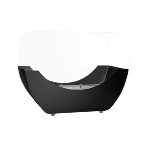 Cradle shaped fireplace in black with two glass panels