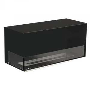 Foco Corner Left 1000 - Modern corner bioethanol fireplace with a sleek black frame and vibrant flames.