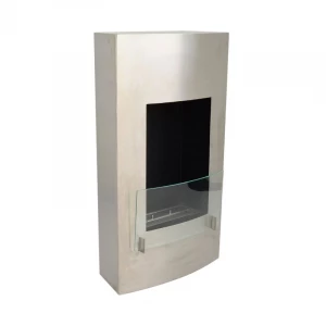 Uniquely designed bio ethanol wall fireplace with a glass window panel