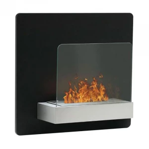 Elegant wall mounted fireplace in striking black
