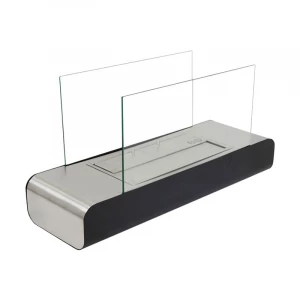 Front curved, free standing fireplace in steel and black