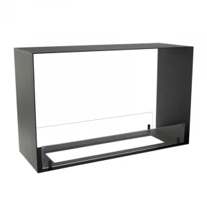 Foco Two 800 Medium built-in bioethanol fireplace with front and side flame view in black steel finish