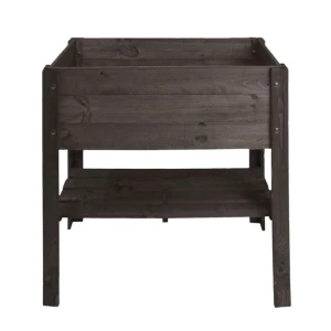 Raised wooden planter in dark pine with shelf – 80 x 37.6 x 78 cm