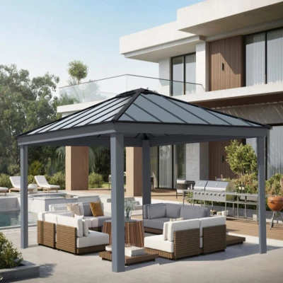 Pavilion Dallas in anthracite grey, a spacious and durable outdoor pavilion designed to provide a stylish and functional space f