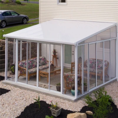 SanRemo Conservatory 4 x 4.25 m in white, a spacious and elegant structure designed to provide a sheltered and stylish outdoor s