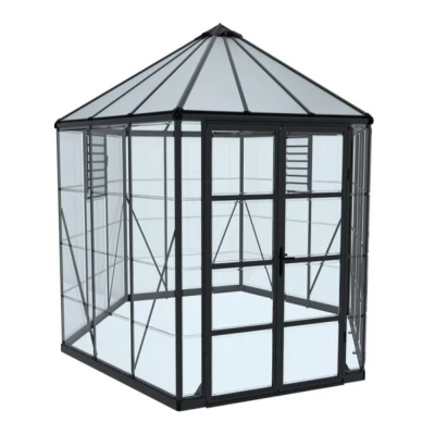 Canopia Oasis 12 ft. Greenhouse – Elegant & Durable Garden Shelter Canopia Oasis 12 ft. Greenhouse with hybrid panels and grey aluminium frame on white background