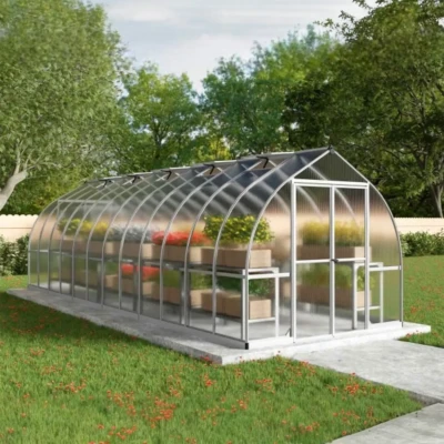 Bella 8×24 ft. Greenhouse by Canopia with twin-wall polycarbonate panels and silver aluminium frame