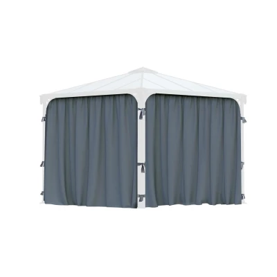 Grey gazebo curtain set installed on Canopia Palermo 3600