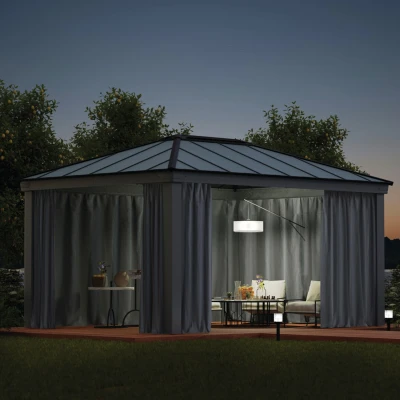 Dark mesh netting panels installed on Canopia Dallas 14×16 ft. Gazebo