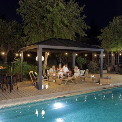 Canopia Dallas 12×16 ft. gazebo with opaque roof and anthracite frame