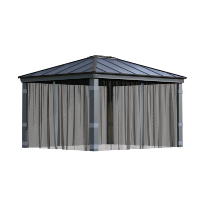Dark grey mesh netting set installed on Canopia Dallas 4300 gazebo