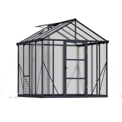 Greenhouse Kit with grey structure and multiwall panels, offering a durable and easy-to-assemble solution for creating the perfe