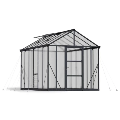Canopia Glory 8×12 ft. greenhouse with grey aluminium frame and twin-wall polycarbonate panels, shown on white background