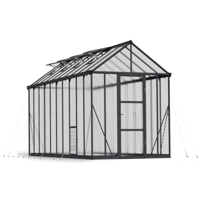 Canopia Glory 8×20 ft greenhouse with grey frame and insulated twin-wall polycarbonate panels, shown on white background