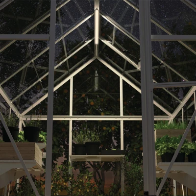 Canopia LED Lighting System mounted inside greenhouse with aluminium profile and soft diffused light