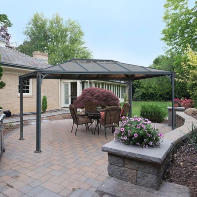 Pavilion Martinique 3600 in anthracite grey, a stylish and durable outdoor pavilion designed to enhance your space with a sleek,