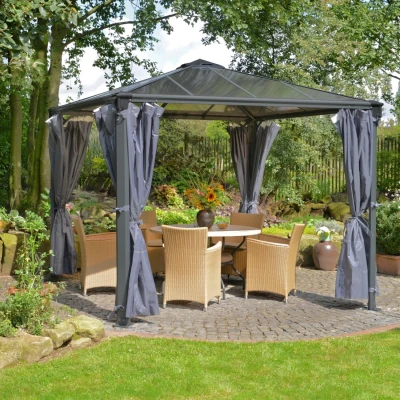 Palermo 10×10 ft. grey gazebo by Canopia with UV-resistant polycarbonate roof panels