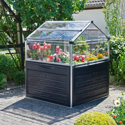 Canopia Plant Inn 4×4 ft. mini greenhouse with raised bed and silver frame