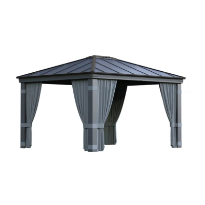 Curtain set on Canopia Dallas 12×14 ft. gazebo, dark grey panels