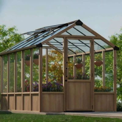 Natura 8×22 ft Cedar Greenhouse with Clear Panels | Canopia Natura Cedar Greenhouse Kit 8×22 ft with clear panels and wooden frame