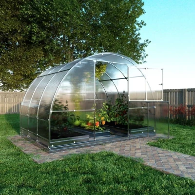 Baumera KLASIKA Tube greenhouse with arched galvanised tubular frame and polycarbonate panels