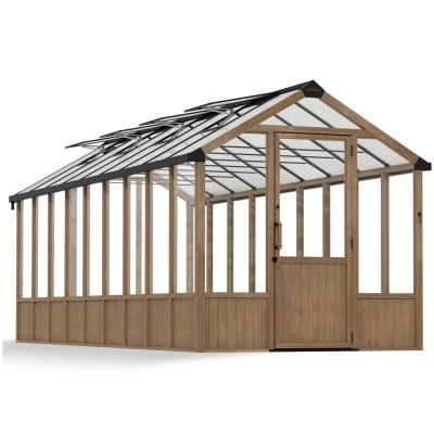 Natura 8×22 ft Cedar Greenhouse with Clear Panels | Canopia Natura Cedar Greenhouse Kit 8×22 ft with clear panels and wooden frame