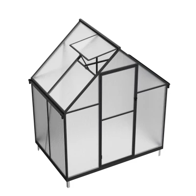 Nordgro Essential Greenhouse 114 cm on white background – black frame and polycarbonate panels