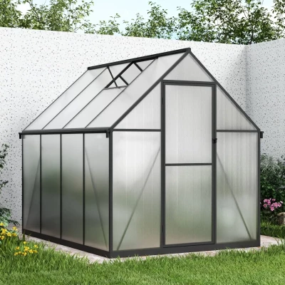 Nordgro Essential Greenhouse 225 cm on white background – black aluminium frame with polycarbonate panels