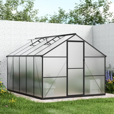 Nordgro Essential Greenhouse 302 cm (9.9 ft) on white background – polycarbonate panels and black aluminium frame