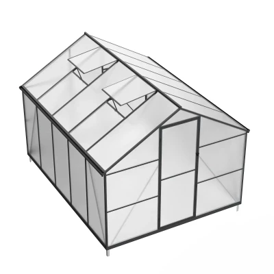 Nordgro Essential Greenhouse 302 cm (9.9 ft) on white background – polycarbonate panels and black aluminium frame