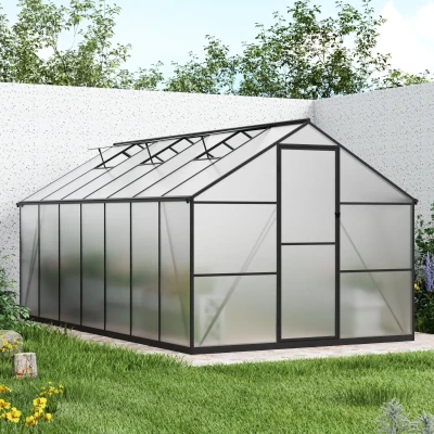 Nordgro Essential Greenhouse 422 cm (13.8 ft) on white background – polycarbonate panels and black aluminium frame
