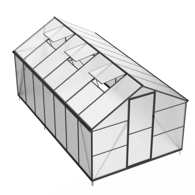 Nordgro Essential Greenhouse 422 cm (13.8 ft) on white background – polycarbonate panels and black aluminium frame