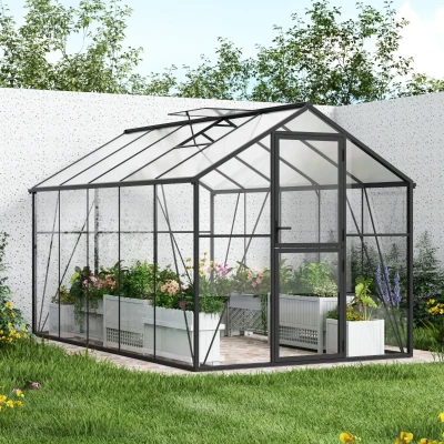 Nordgro Greenhouse Premium Black 382 cm on white background – glass walls, polycarbonate roof, 8.7 m²