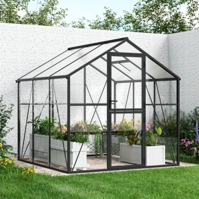 nordgro greenhouse premium black 232 cm with black aluminium frame, tempered glass walls and polycarbonate roof on white backgro