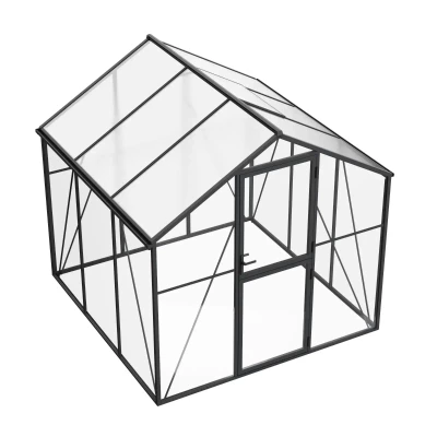 nordgro greenhouse premium black 232 cm with black aluminium frame, tempered glass walls and polycarbonate roof on white backgro