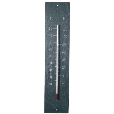 Wall-mounted slate thermometer for indoor and outdoor use – displays temperature in Celsius and Fahrenheit