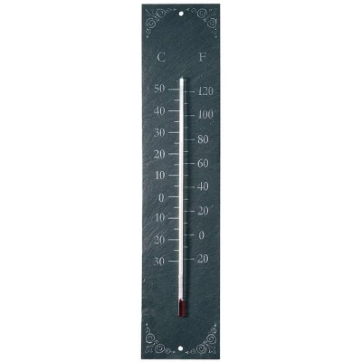Rectangular outdoor slate thermometer with a classic look Classic slate wall thermometer with clear °C and °F display