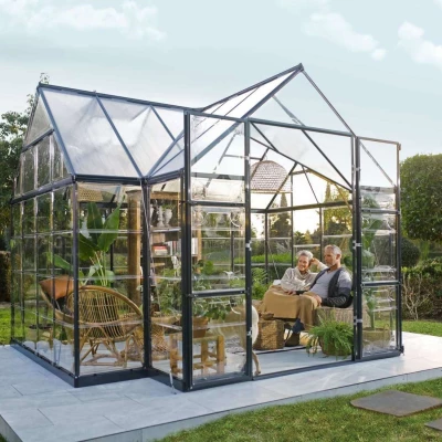 Victory Orangery 10×12 ft Greenhouse – Grey Frame | Canopia Victory Orangery 10×12 ft greenhouse with vaulted grey frame and hybrid polycarbonate panels