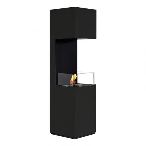 Big open bio fireplace with three sided glass. Freestanding bio fireplace opened on three sides making flames more visible.
