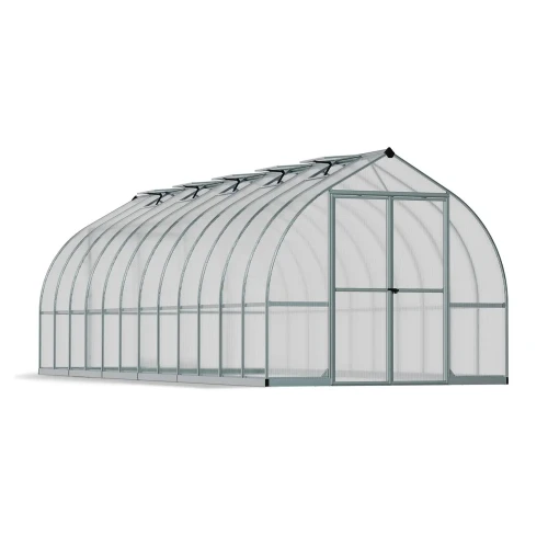 Bella 8×24 ft. Greenhouse by Canopia with twin-wall polycarbonate panels and silver aluminium frame