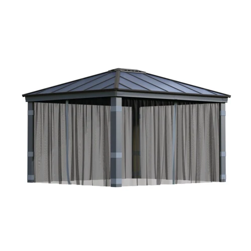 Dark grey mesh netting set installed on Canopia Dallas 4300 gazebo