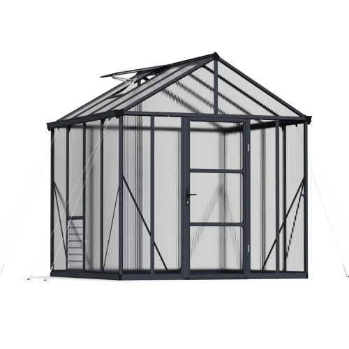 Greenhouse Kit with grey structure and multiwall panels, offering a durable and easy-to-assemble solution for creating the perfe