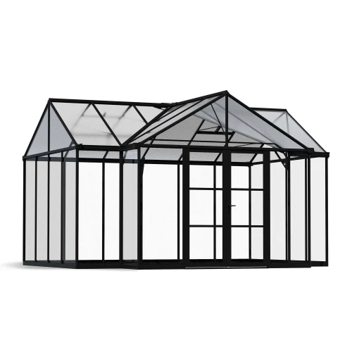 Triomphe 13×15 ft. Greenhouse by Canopia with black frame and clear acrylic walls