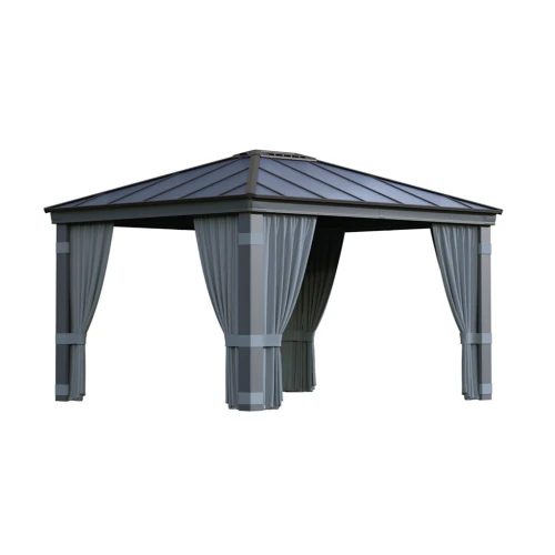 Curtain set on Canopia Dallas 12×14 ft. gazebo, dark grey panels