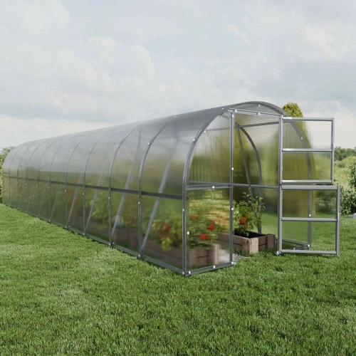 Baumera Baltic LT arched greenhouse with galvanised omega frame and polycarbonate glazing
