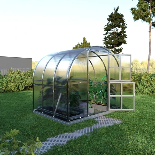Baumera KLASIKA Arkinis Greenhouse 3 m Wide Baumera KLASIKA Arkinis greenhouse with arched galvanised frame and polycarbonate panels