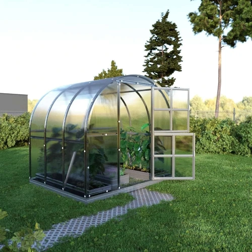 Baumera KLASIKA Arkinis Greenhouse 3 m Wide Baumera KLASIKA Arkinis greenhouse with arched galvanised frame and polycarbonate panels