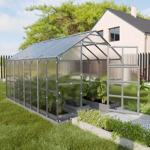 Baumera KLASIKA House Greenhouse 2.35 m Wide Baumera KLASIKA House greenhouse with pitched galvanised frame and 6 mm polycarbonate panels
