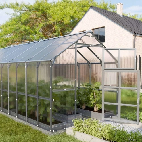 Baumera KLASIKA House Greenhouse 2.35 m Wide Baumera KLASIKA House greenhouse with pitched galvanised frame and 6 mm polycarbonate panels