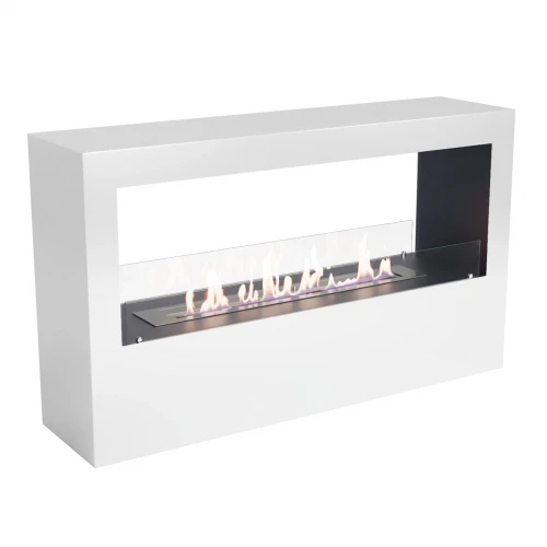 Floor bioethanol fireplace in white White freestanding bioethanol fireplace 120cm